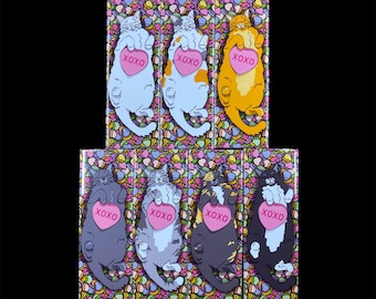 Cat Valentine's Day Magnet, Candy Heart Pet Portrait Gift, Cat Valentine, Holiday Gift for Cat Lovers, Handmade Magnet 1.5x4.5" - 7 Colors