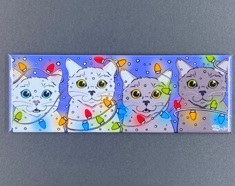 Cat Christmas Magnet, Holiday Pet Portrait Gift, Winter Cat Kitchen & Office Decor, Cat Stocking Stuffer Gift, 1.5x4.5" Handmade Magnet