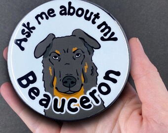 Beauceron Dog Magnet, Ask Me About My Dog Pet Portrait Art Gift, Retro Dog Kitchen & Office Decor, 3.5" Handmade Magnet