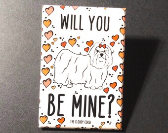 Maltese Magnet, Valentine's Day Dog Gift, Retro Holiday Kitchen & Office Decor, Maltese Valentine Decoration, 2x3" High Quality Handmade