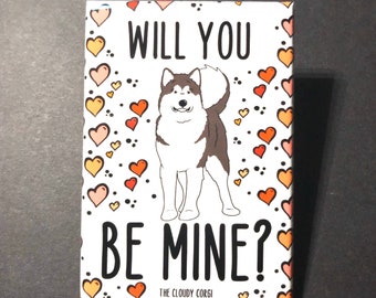 Alaskan Malamute & Hearts Magnet - Be Mine Valentine's Day Dog Gifts - Siberian Husky Cartoon Art Holiday Collectibles and Decor
