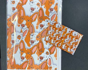 Ibizian Hound Magnet & Greeting Card Set, Retro Handmade Dog Art Gift for any Occasion, Ibizan Hound Gifts Matching 2x3" Magnet + 5x7" Card