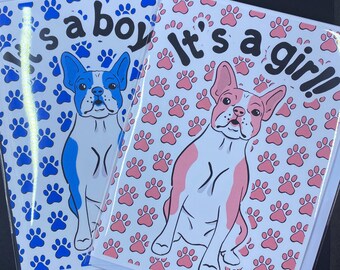Boston Terrier Baby Card, Baby Shower Gift, Newborn Announcement Greeting Card,  Handmade Blank Note Card, Its a Boy or Girl Available