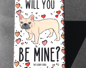 French Bulldog Magnet, Valentine's Day Dog Portrait Gift, Retro Hearts Holiday Kitchen & Office Decor, 2x3" High Quality Handmade Magnet