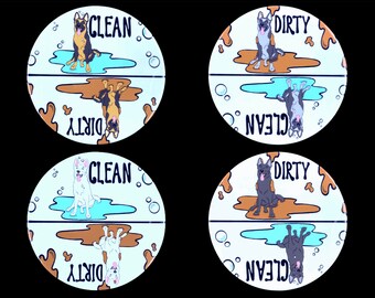 German Shepherd Dishwasher Magnet, Clean Dirty Dog Sign, Kitchen Accessories & Decor, 3.5" High Quality Handmade Magnet, 4 COLORS AVAILABLE