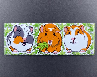 Guinea Pigs and Weed Magnet, 420 Stoner Pet Portrait Decor, Psychedelic Guinea Pig Art Gift, 1.5x4.5" High Quality Handmade Magnet