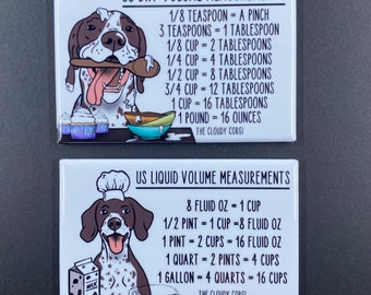 German Shorthaired Pointer Dog Magnet Set, Kitchen Conversion Chart Magnets, Cooking and Baking Measuring Guide, Pet Portrait Gift Handmade