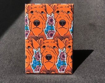 Airedale Terrier Dog Magnet – 2x3" Handmade Psychedelic Pet Portrait Gift – Retro Dog Art for Kitchen, Locker, or Office – Airedale Decor