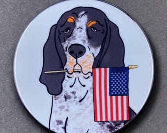 Bluetick Coonhound USA Flag Patriotic Handmade Gift & Accessory - Magnet, Pinback Button, Bottle Opener, Keychain, or Mini Ornament