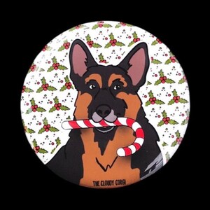 German Shepherd Dog Handmade Candy Cane Pet Portrait Art Gift & Accessories - Magnet, Pinback Button, Bottle Opener, Keychain, Mini Ornament