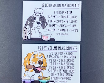English Setter Magnet Set, Kitchen Conversion Chart Magnets, Dog Baking Decor, Chef Gift, Cooking Measurement Reference, Housewarming Gift