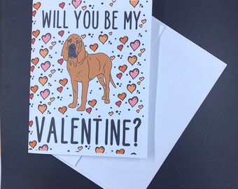 Bloodhound Dog Valentines Day Card - Will You Be My Valentine? Puppy Love Note Card - Holiday Stationery Set or Single Card