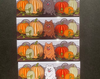 Pomeranian Pumpkin Magnet, Halloween Wiener Dog Decor, Holiday Pet Portrait Gift, Cute Fridge & Locker Decoration, Handmade Magnet 1.5x4.5"
