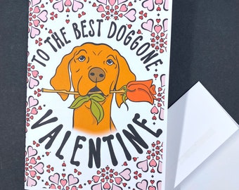 Vizsla Valentine's Day Card, Holiday Dog Greeting Card, Cute Dog Valentine, Retro Pet Portrait Gift, Handmade 5x7" Card + Envelope