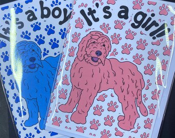 Goldendoodle Baby Card, Baby Shower Gift, Newborn Announcement Greeting Card,  Handmade Blank Note Card, Its a Boy or Girl Available