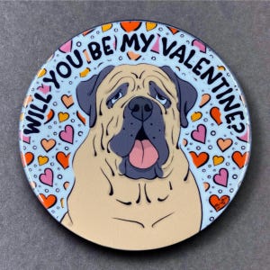 English Mastiff Dog Valentine Gift & Accessory - Handmade Magnet, Pinback Button, Bottle Opener, Keychain, Mini Ornament