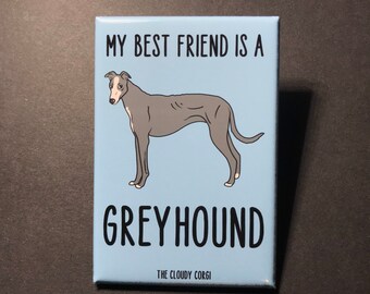 Greyhound Magnet, Retro Dog Kitchen & Office Decor, Cartoon Pet Portrait Art Gift, 2x3" High Quality Handmade Magnet