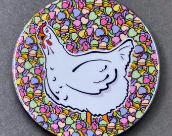 Chicken Valentines Day Candy Art Gift & Accessories - Handmade Magnet, Pinback Button, Bottle Opener, Keychain or Mini Ornament