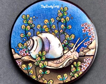 Retro Snail Art Gifts & Accessories - Handmade Magnet, Pinback Button, Bottle Opener, Keychain or Mini Ornament