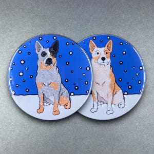Australian Cattle Dog Snow Christmas Pet Portrait Handmade Gift & Accessory - Magnet, Pinback Button, Bottle Opener, Keychain, Mini Ornament