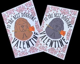 Newfoundland Valentine's Day Card, Holiday Dog Greeting Card, Cute Dog Valentine, Retro Pet Portrait Gift, Handmade 5x7" Card + Envelope