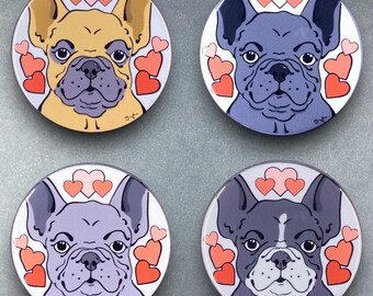 French Bulldog Heart Valentines Day Dog Gifts & Accessories - Handmade Magnet, Pinback Button, Bottle Opener, Keychain or Mini Ornament