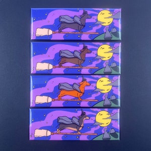 Dachshund Halloween Magnet, Witch Wiener Dog Flying on Broomstick, 1.5x4.5" Handmade Fridge Magnet, Spooky Cute Fall Decor, Doxie Lover Gift
