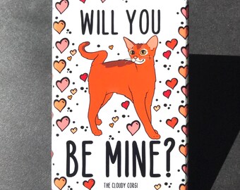 Abyssinian Cat Magnet, Valentine's Day Pet Portrait Gift, Cat & Heart Magnet, Orange Cat Anniversary Gift, 2x3" High Quality Handmade Magnet
