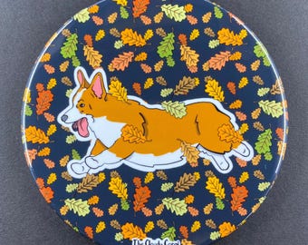 Pembroke Welsh Corgi Dog Falling Leaves Handmade Gift & Accessory - Magnet, Pinback Button, Bottle Opener, Keychain, or Mini Ornament