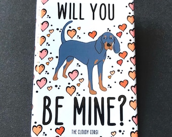 Black Tan Coonhound Magnet, Holiday Cartoon Dog Portrait Gift, Hound Valentine Kitchen and Office Decor, 2x3" High Quality Handmade Magnet