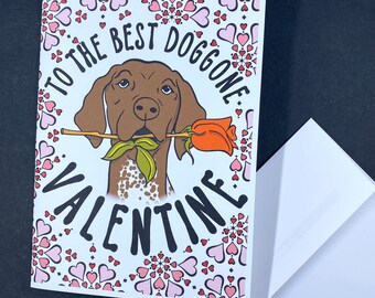 German Shorthaired Pointer Valentine's Day Card, Holiday Dog Valentine Greeting Card, Retro Pet Portrait Gift, Handmade 5x7" Card + Envelope