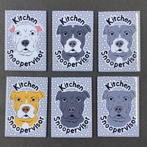 Pit Bull Terrier Magnet, "Kitchen Snoopervisor",  Cartoon Art Pet Portrait Gift, Dog Kitchen & Office Decor, 2x3" Handmade Magnet