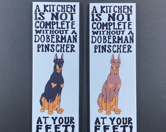 Doberman Pinscher Magnet, Retro Dog Kitchen Decor, Cartoon Pet Portrait Gifts & Collectibles, 1.5x4.5" High Quality Handmade Magnet