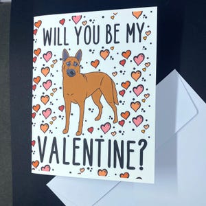 Belgian Malinois Dog Valentine's Day Card - Will You Be My Valentine? Cartoon Art Note - Holiday Stationery Set or Single Card