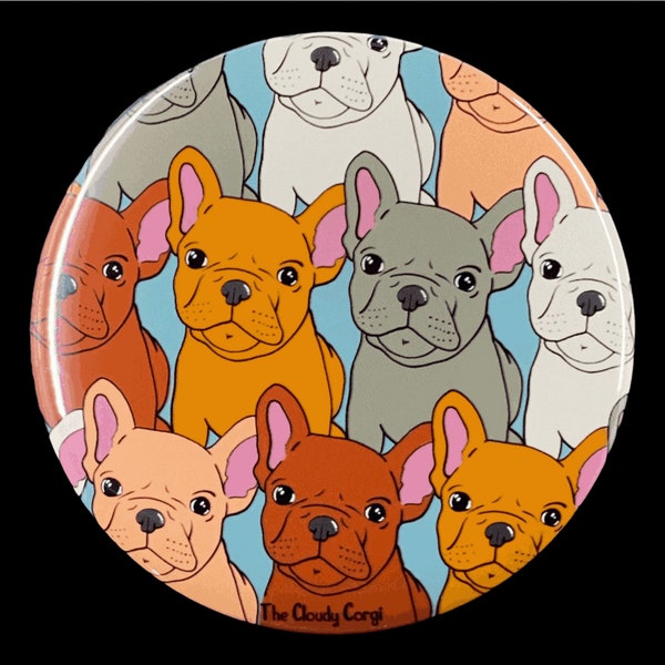 French Bulldog Pinback Button, Pop Art Dog Pin, Psychedelic Pet Portrait Art Gift, Frenchie Accessories, French Bulldog Pin, 2.25 or 3.5"