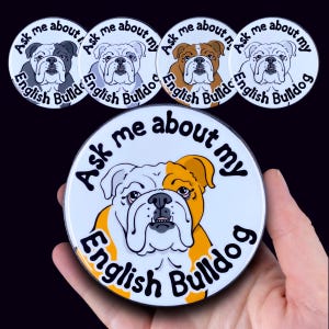 English Bulldog Retro Dog Pet Portrait Art Gifts & Accessories - Handmade Magnet, Pinback Button, Bottle Opener, Keychain or Mini Ornament