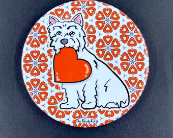 West Highland White Terrier Magnet, Valentine's Day Westie Dog Gift, Holiday Kitchen & Office Decor, 3.5" High Quality Handmade Magnet
