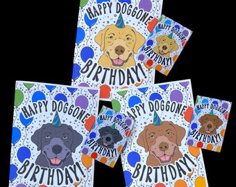 Labrador Retriever Birthday Gift, Handmade Celebration Greeting Card & Magnet Set, Rainbow Dog Birthday Card, Retro Pet Portrait Decor Gift