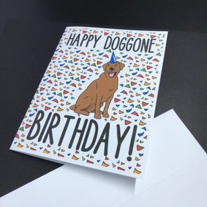 Labrador Retriever Happy Birthday Card - Chocolate Lab Celebration Greeting Card - Cartoon Dog Portrait Gift - Single Card or Set of 5 Cards