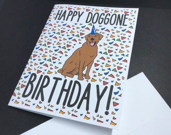 Labrador Retriever Happy Birthday Card - Chocolate Lab Celebration Greeting Card - Cartoon Dog Portrait Gift - Single Card or Set of 5 Cards