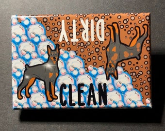 Doberman Pinscher Dishwasher Magnet, Clean Dirty Dog Magnet, Pet Portrait Retro Art Decor, Dog Housewarming Gift, 2x3" Handmade Magnet