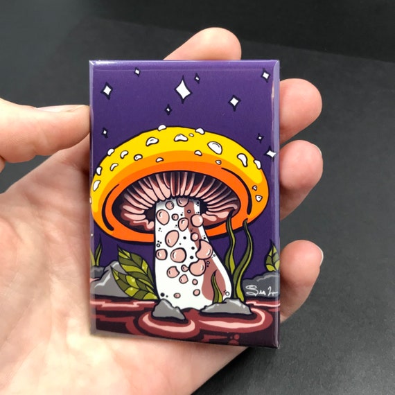Psychedelic Mushroom Magnet, Retro Fantasy Fungi Fridge Decor