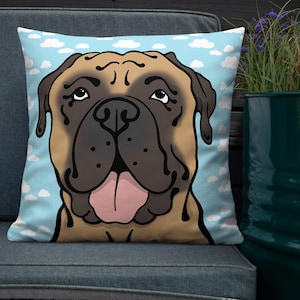 Almohada de nube de bullmastín, regalo para perros, retrato retro de mascota ilustrado a mano, decoración para dormitorio y sala de estar, 55 x 55 cm