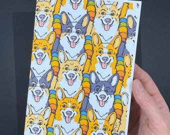 Rainbow Corgi Greeting Card, Dog Card for Any Occasion, Single Card or Set of Cards (Individually wrapped with self-seal envelope)