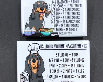 Black Tan Coonhound Magnet Set, Kitchen Conversion Charts, Cooking & Baking Measuring Table Magnets, Gift for Chef, Dog Kitchen Decor Gift