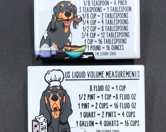 Black Tan Coonhound Magnet Set – Kitchen Conversion Charts, Cooking & Baking Measuring Table Magnets, Dog Chef Gift, Funny Kitchen Decor