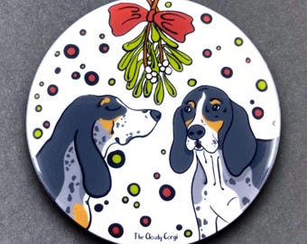 Bluetick Coonhound Dog Christmas Pet Portrait Art Gift & Accessory - Magnet, Pinback Button, Bottle Opener, Keychain, Mini Ornament