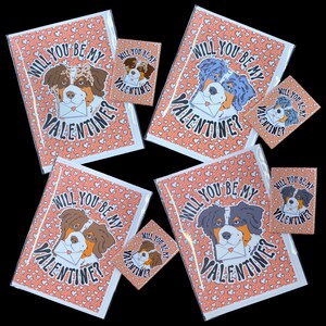 Australian Shepherd Valentine's Day Gift, Handmade Holiday Dog Greeting Card & Magnet Set, Cute Dog Valentine, Retro Pet Portrait Decor Gift
