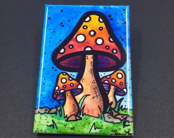 Watercolor Mushroom Magnet, Psychedelic Art Gift, Retro Kitchen & Office Decor, Boho Hippie Decoration, 2x3" High Quality Handmade Magnet
