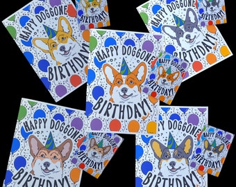 Corgi Dog Birthday Gift, Handmade Celebration Greeting Card & Magnet Set, Rainbow Dog Birthday Card - 5 Colors Available